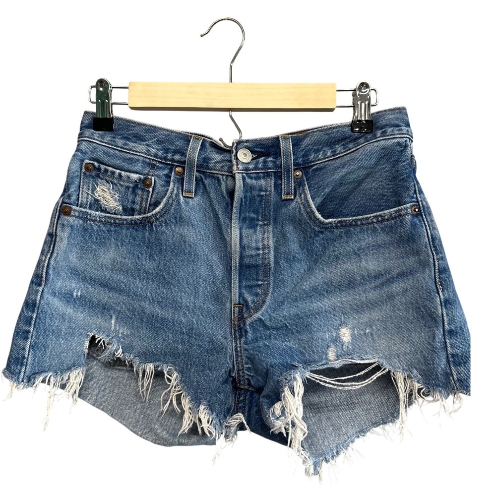 Levi's 501 Women's Denim Cutoff Shorts Medium Wash Button Fly Size 26 Distressed